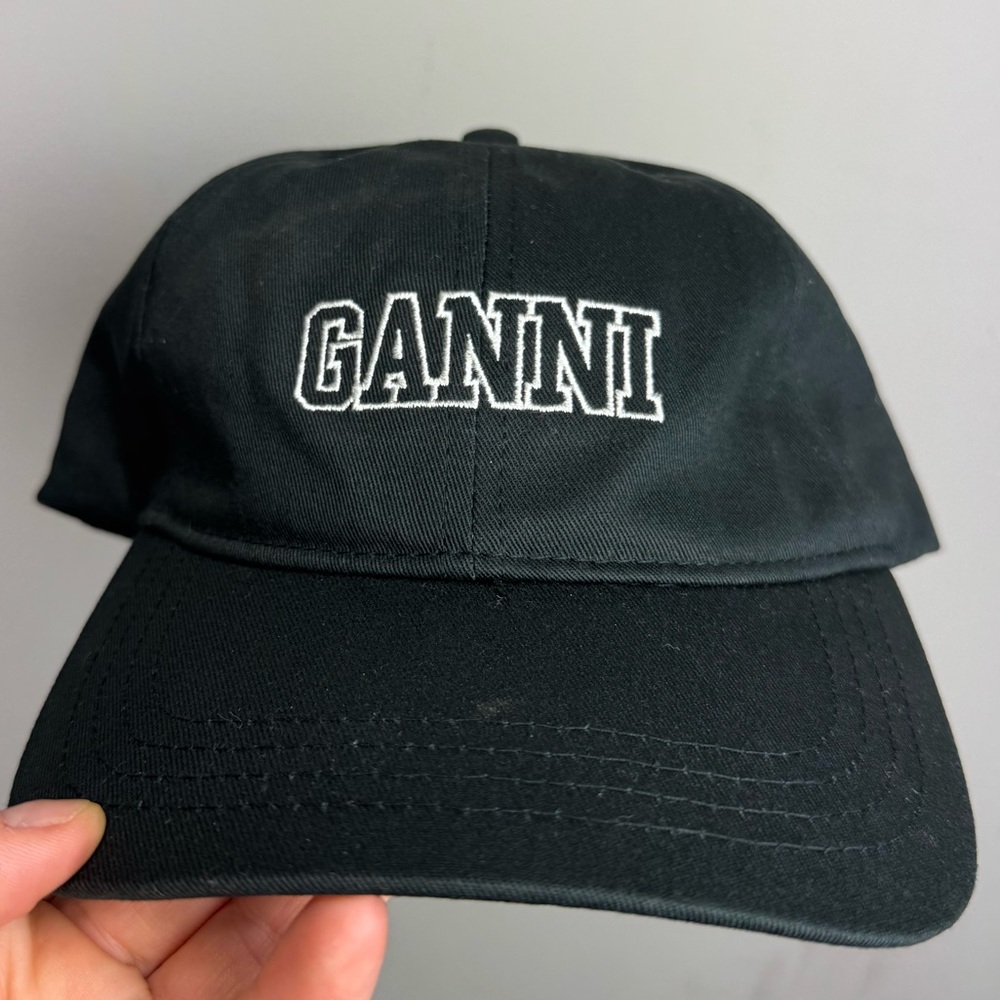 GANNI Embroidered Cotton Baseball Cap Black - Picture 5 of 11
